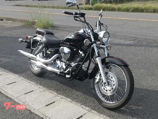 商談中　YAMAHA ドラックスター250 VG02J 機関良好　油脂類交換　前後タイヤ新品　社外マフラー　サイドバック　 ヤマハ ドラッグスター250 VG02J 2007年モデル フロント