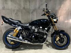 ヤマハ　ＸＪＲ４００Ｒ　青ラメブラックオールペン　アウトバーンテール　タックロール　ゴールドインナーチューブ　アップハンドル＆クランプ