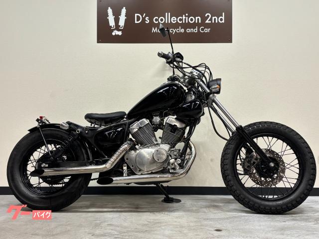 ＸＶ２５０ビラーゴ　スラッシュカットマフラー　フロントフォーク延長　ホイールブラック塗装　フラットフェンダー　スリットヘッドライト