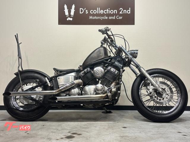 ドラッグスター４００　チョッパーカスタム　スポタン　スラッシュカットマフラー　エンジング加工　ロングＣＣバー　サイドナンバー