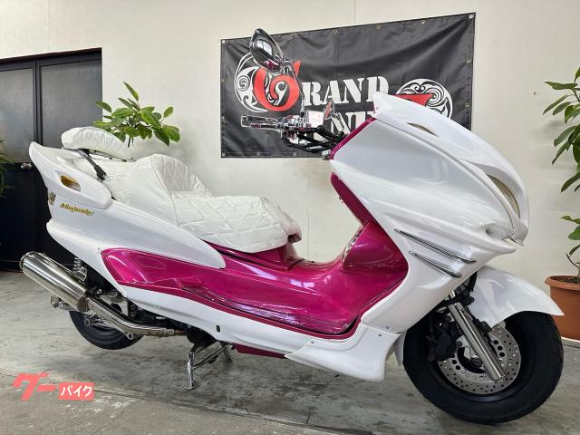 YAMAHA・マジェスティC・オールホワイト・LED・スピーカー・全国陸送可能〜 マジェスティC オールホワイト・ピンクLED・4スピーカー・メッキ