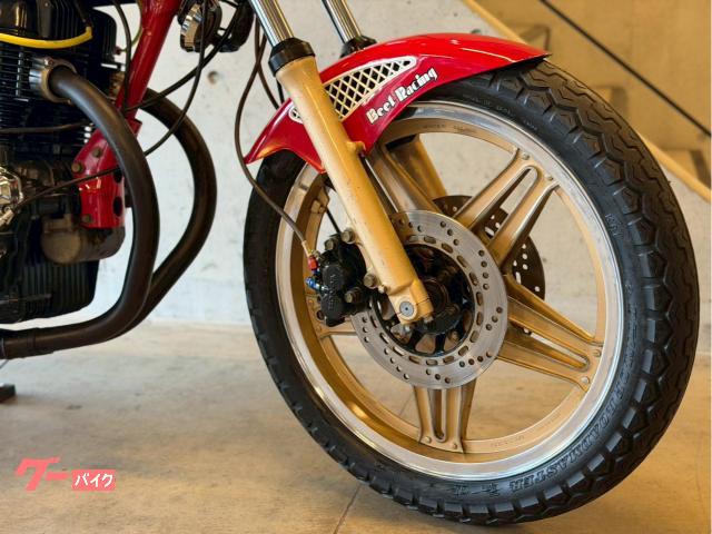 バイク CB400N/バブ フロントWブレーキディスク 穴あき赤塗装