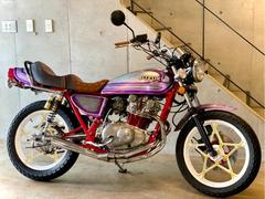 スズキ　ＧＳ４００　シルバーパープルラメ　アップハンドル　星形キャスト　クロス集合管　アルフィン　タックロールシート